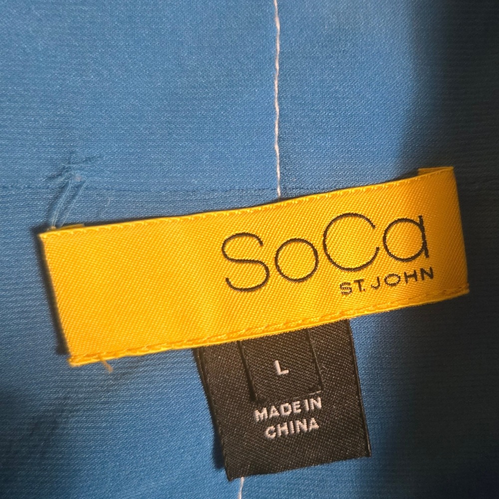 SoCa St. John Womens Blue Utility Jacket Funnel Neck Drawstring Hem Large - Picture 4 of 13